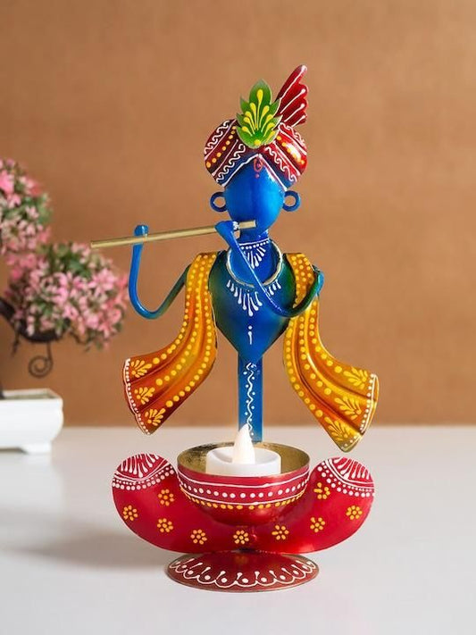 Divine Blue Red Krishna Idol 25cm handcrafted spiritual showpiece for home mandir worship